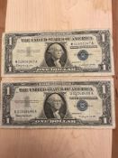 Two $1 Blue Seal Silver Certificates