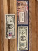 1976 $2 Federal Reserve Note with Georgia postage stamp and 10th Anniversary Sept 11th $2 Federal Re