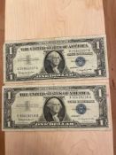 Two $1 Blue Seal Silver Certificates