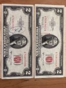 Two $2 Red Seal Bills