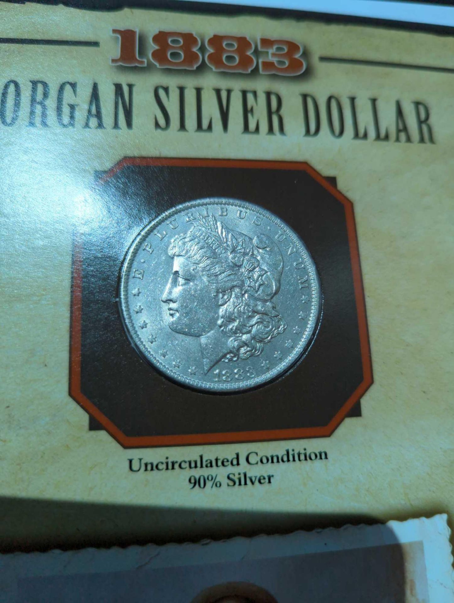 1883 Uncirculated Condition Morgan Dollar with Commemorative Geronimo stamp and facts - Image 2 of 7