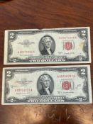 2 1953B Red Seal 2 Dollar Bills