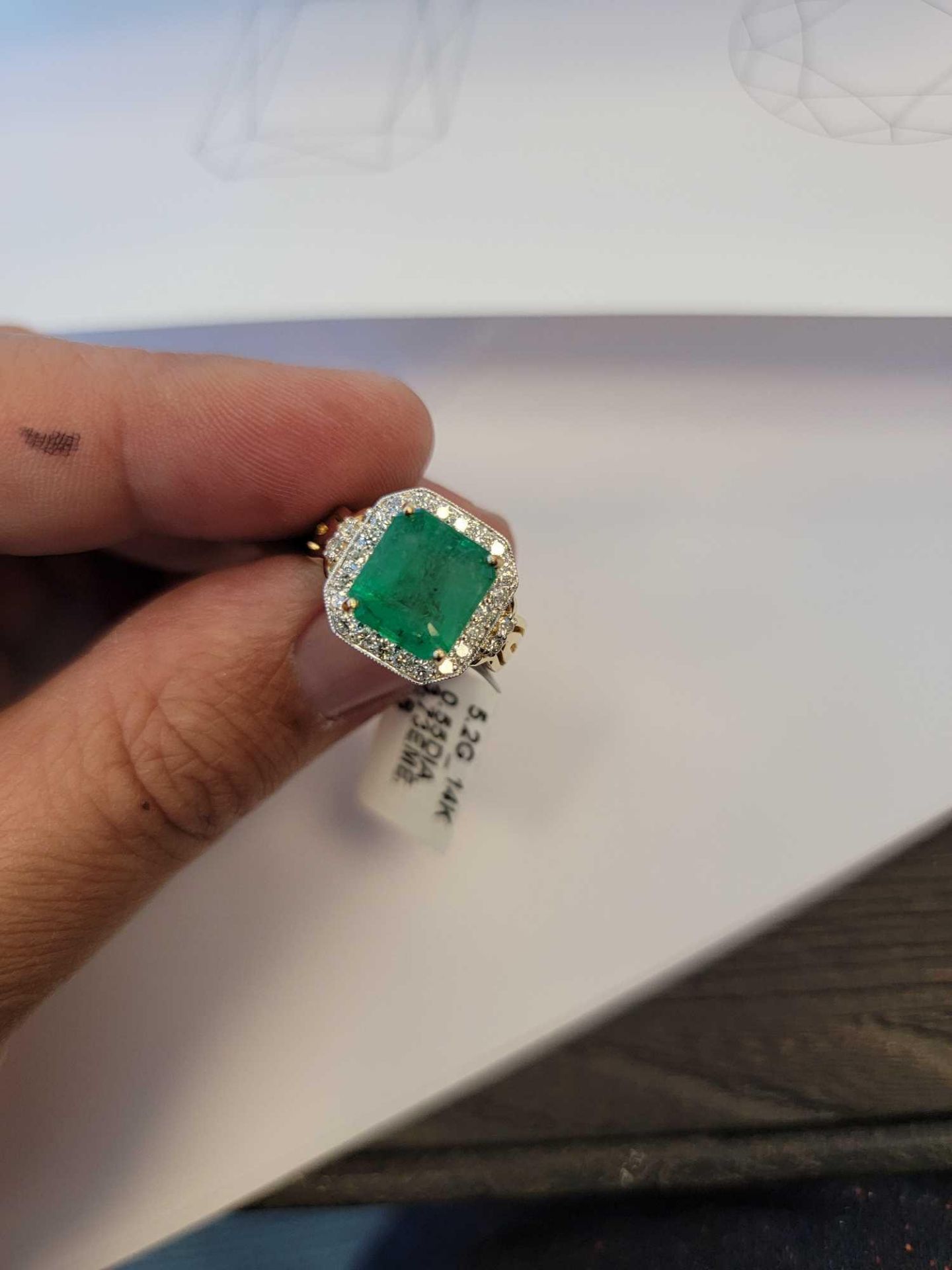 14KT yellow gold diamond and emerald ring