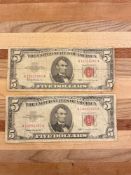 (2) 1963 $5 Red Seal Notes