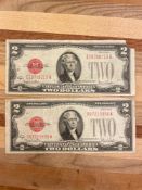 (2) 1928G $2 Red seal note