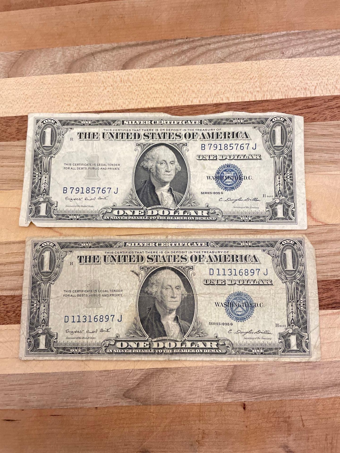 (2) 1935G $1 Silver Certificates