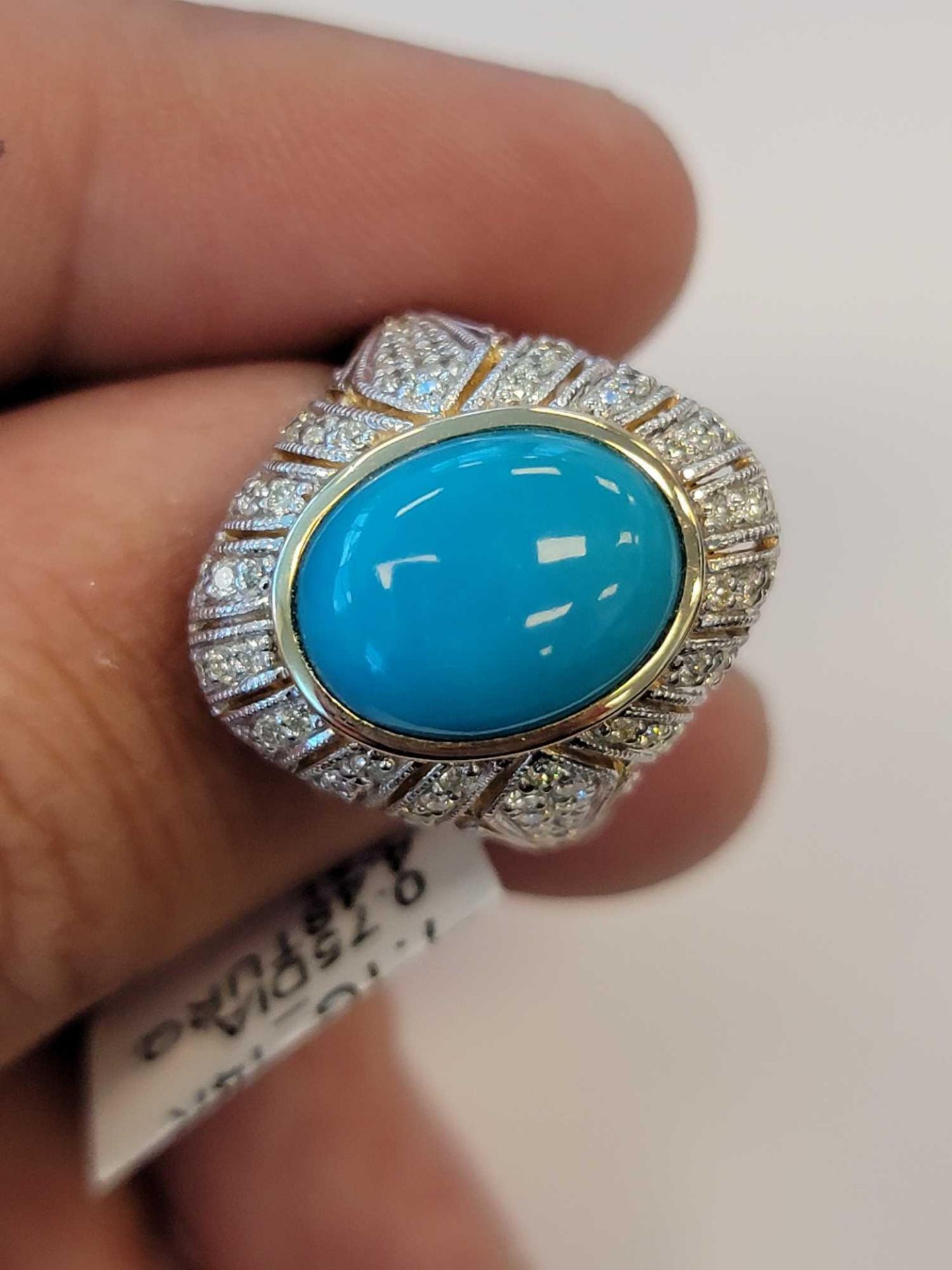 14KT Yellow gold diamond and turquoise ring - Image 2 of 7