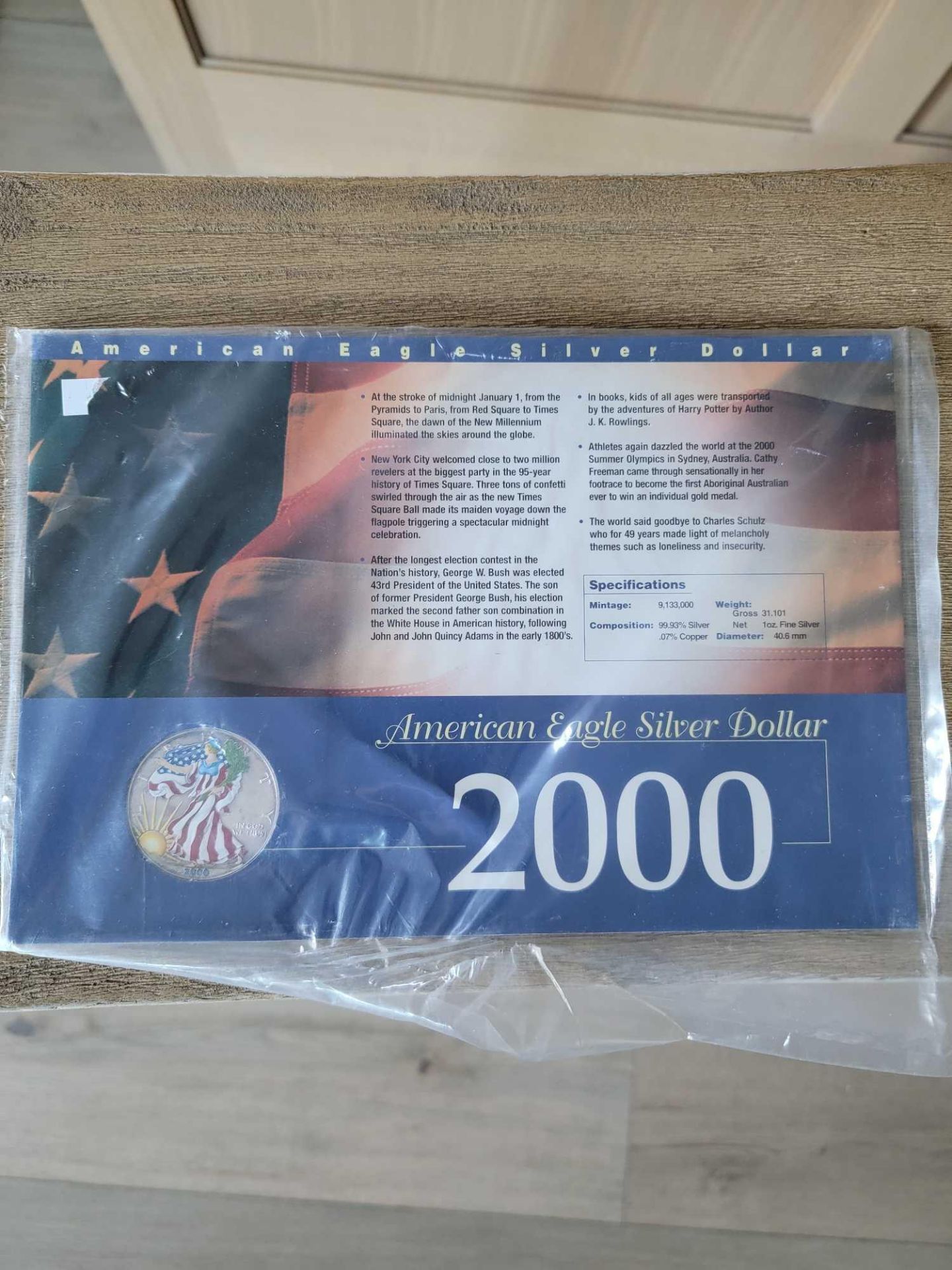 2000 Colored Silver Eagle with Sleeve of Facts - Image 4 of 8
