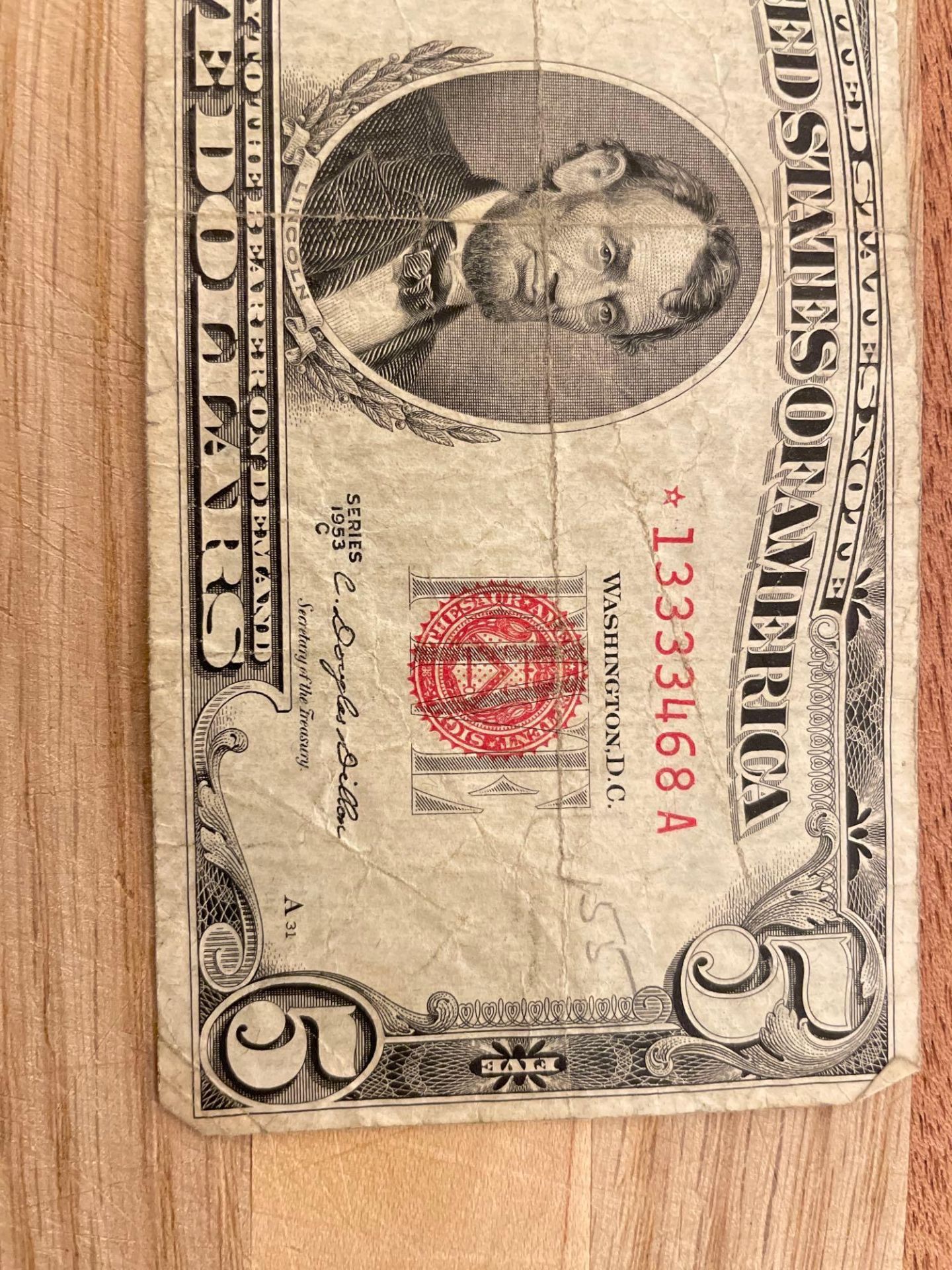1953C $5 Red Seal Star Note - Image 2 of 4