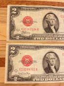 1928G $2 Red seal note & 1928D $2 Red seal note