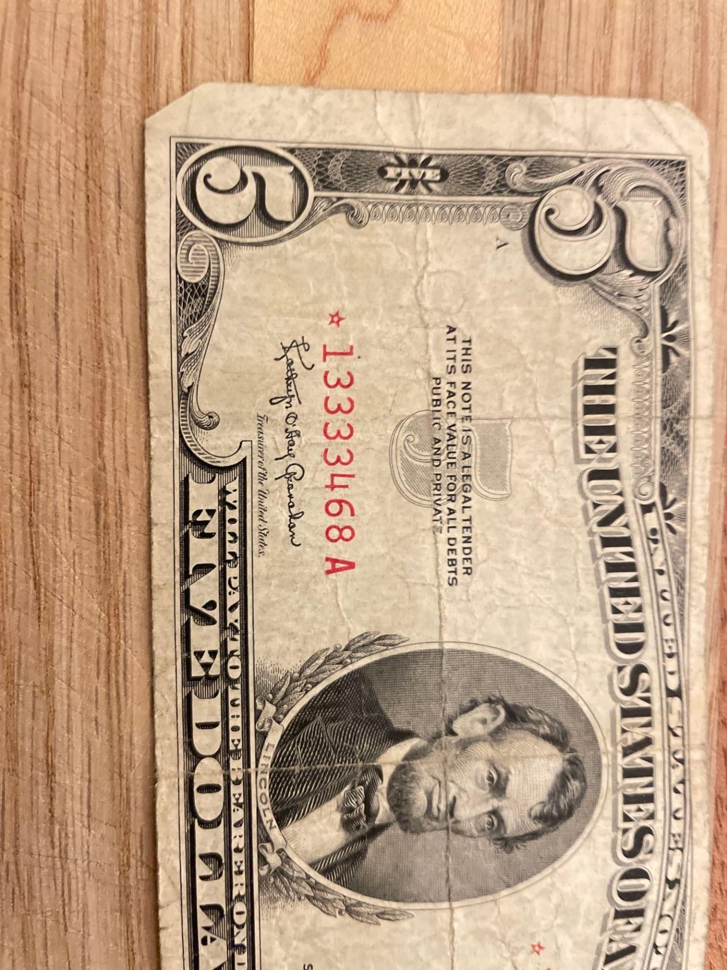1953C $5 Red Seal Star Note - Image 3 of 4