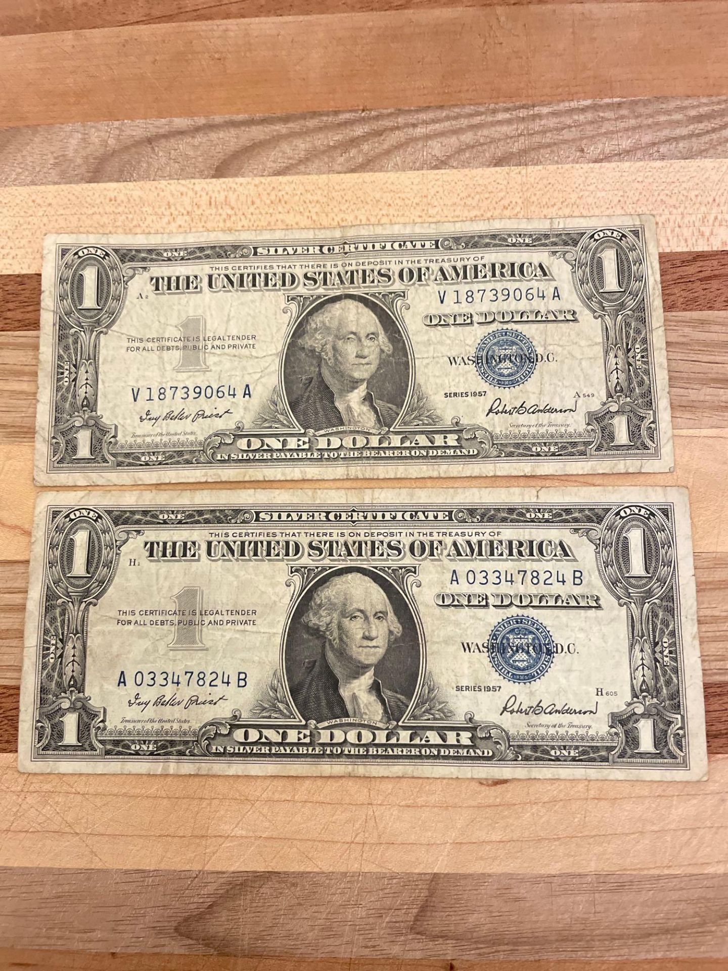 (2) 1957 $1 Silver Certificates