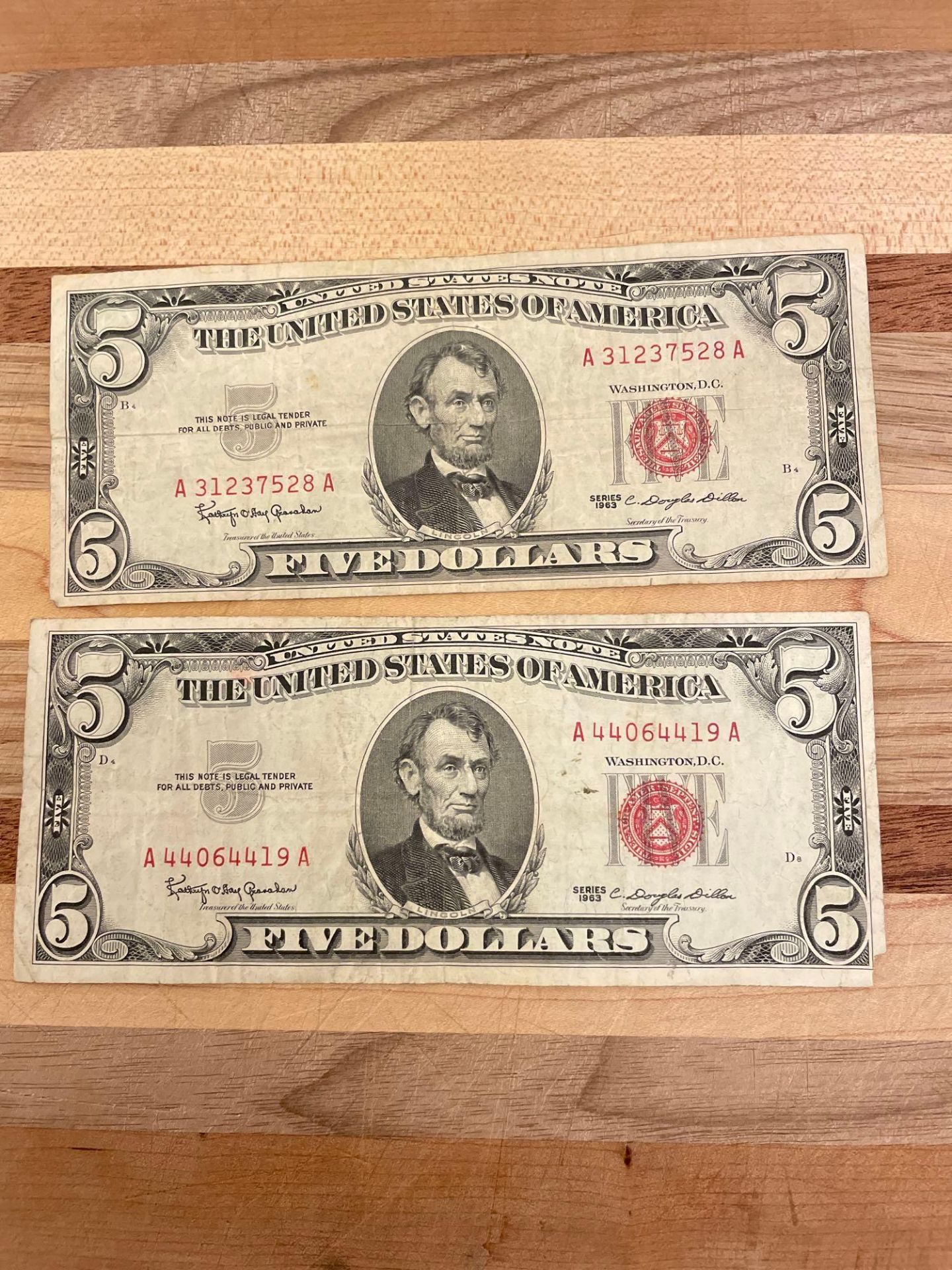 (2) 1963 $5 Red Seal Notes
