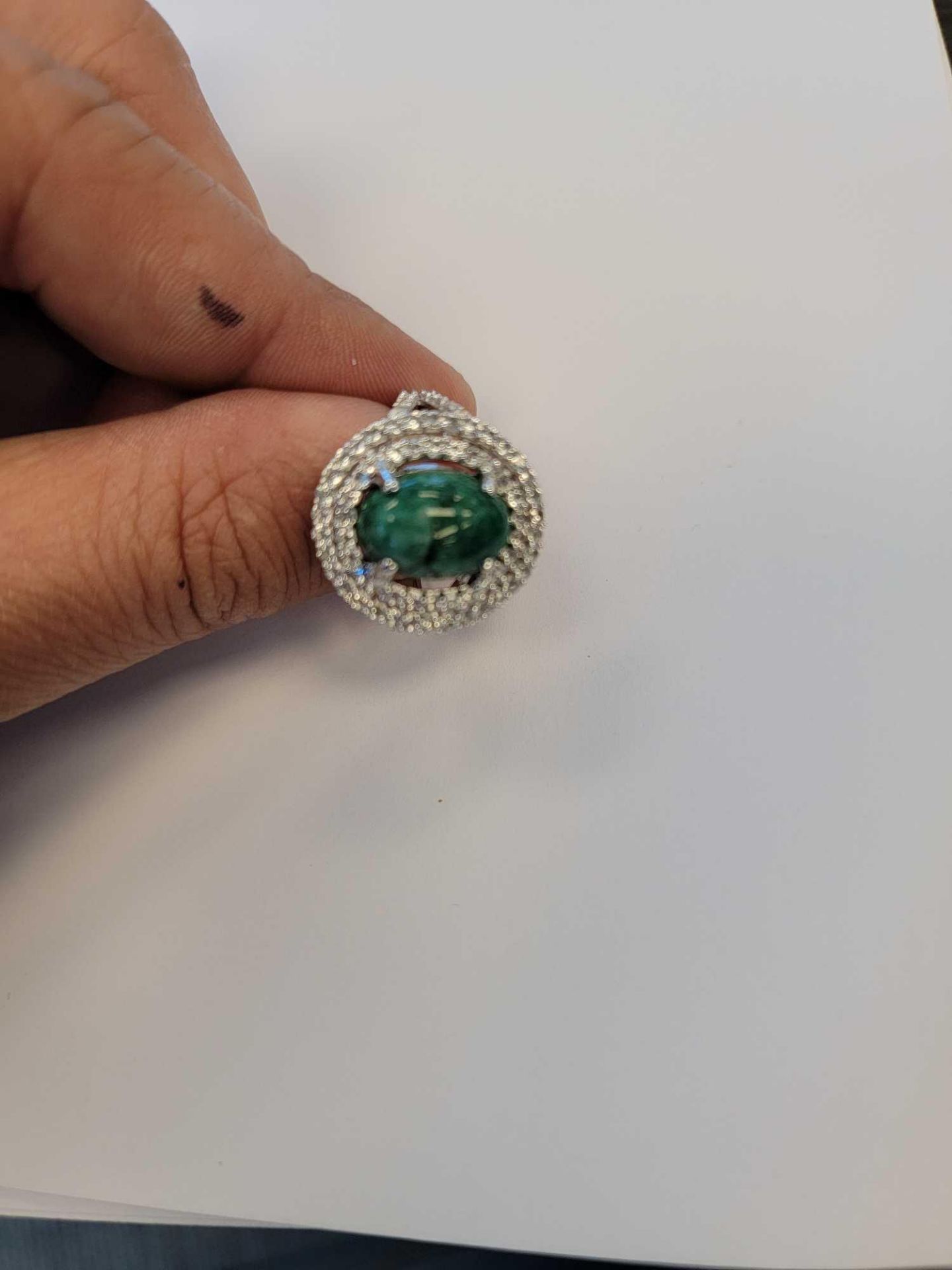 Dyed Green Beryl (emerald) 6.5 cts with white sapphire and sterling