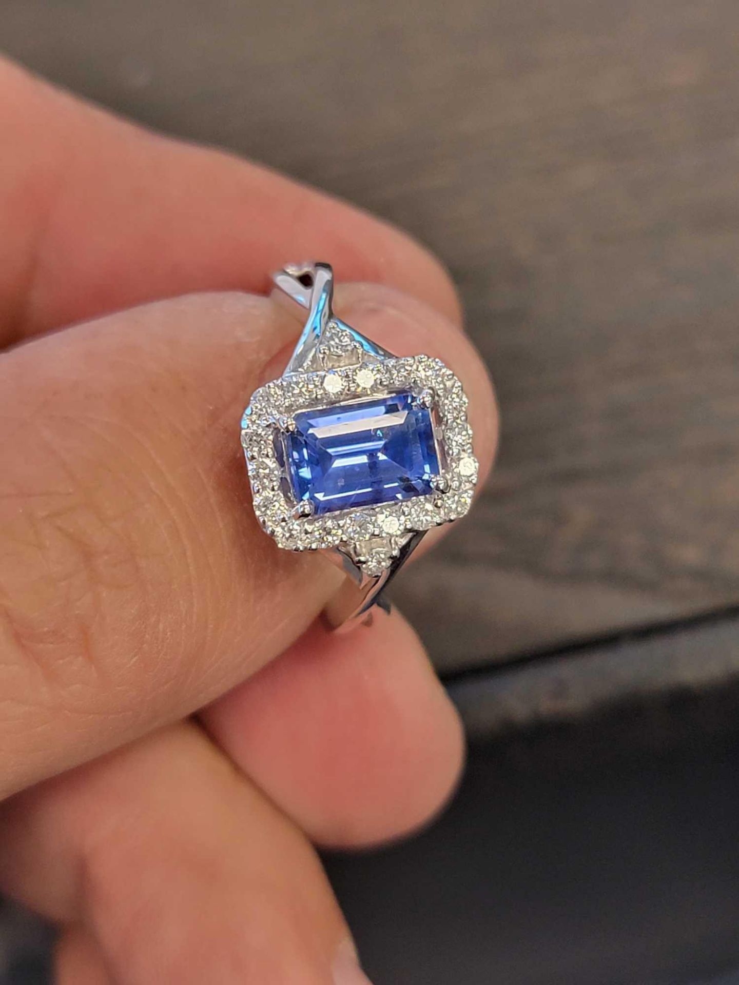 Platinum sapphire and diamond ring - Image 2 of 12