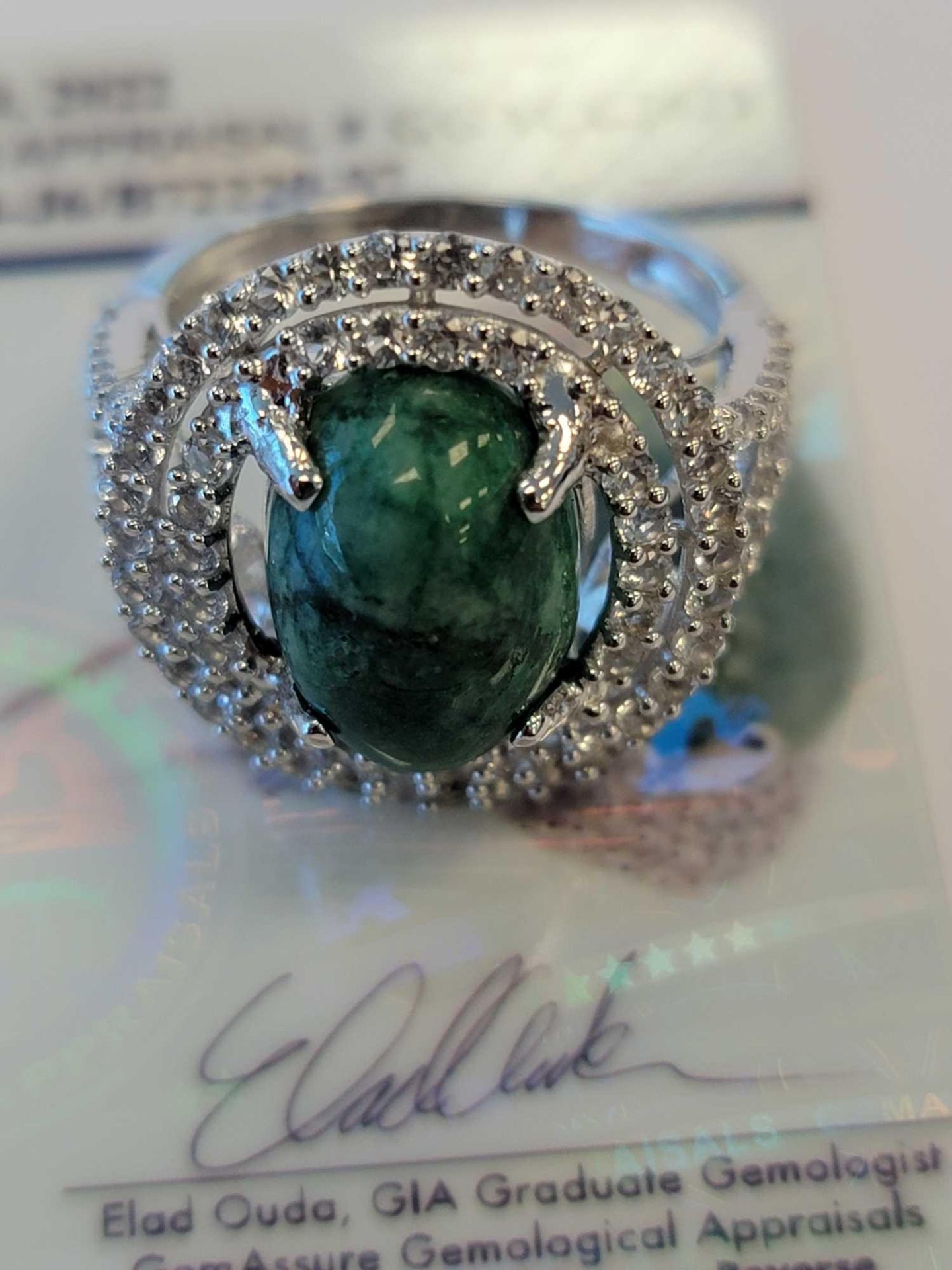 Dyed Green Beryl (emerald) 6.5 cts with white sapphire and sterling - Image 5 of 5