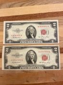 (2) 1953 VF $2 Red seal notes