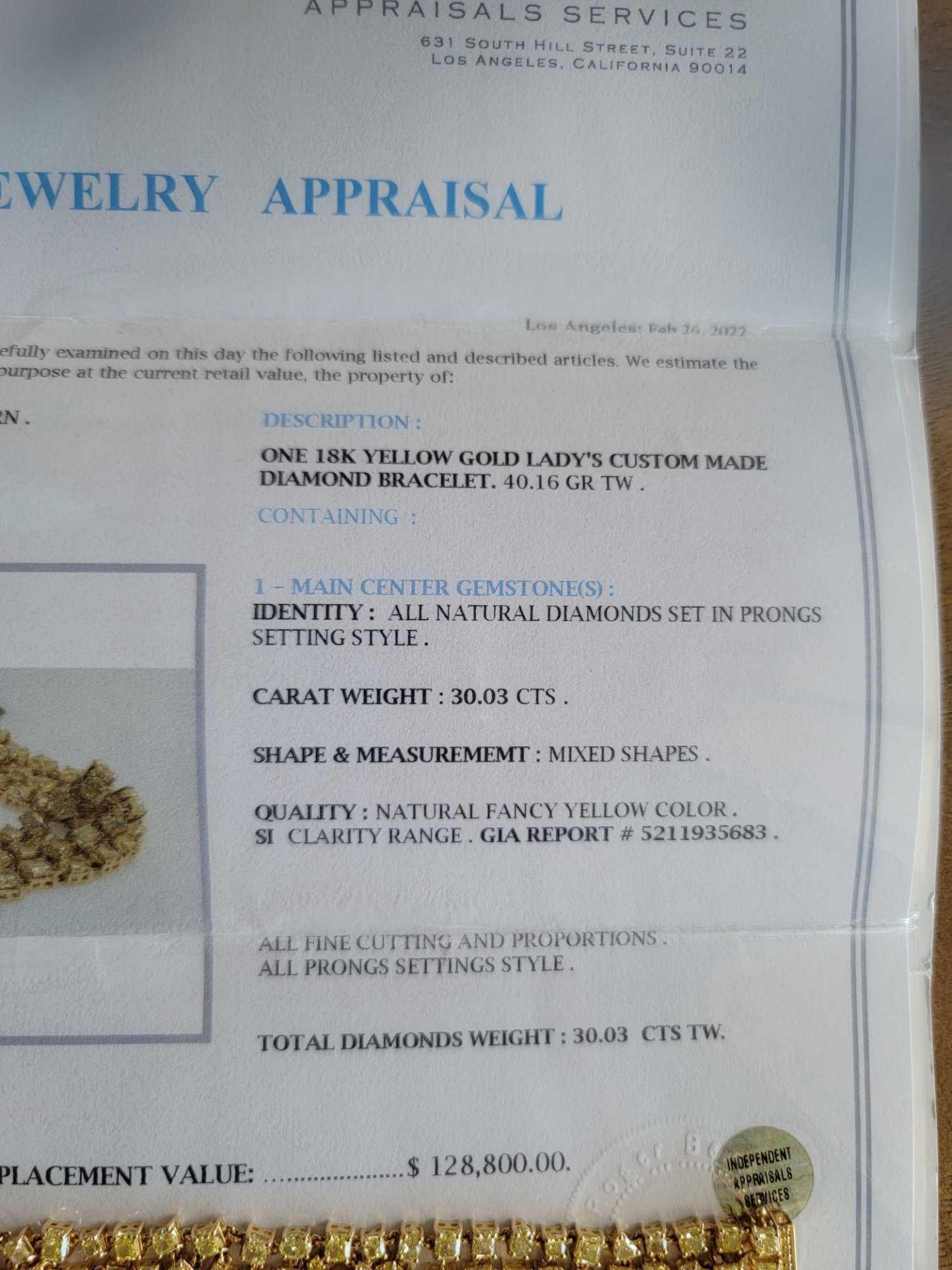 18KT Gold, 30 Carat Intense (canary) yellow diamond bracelet - Image 2 of 21