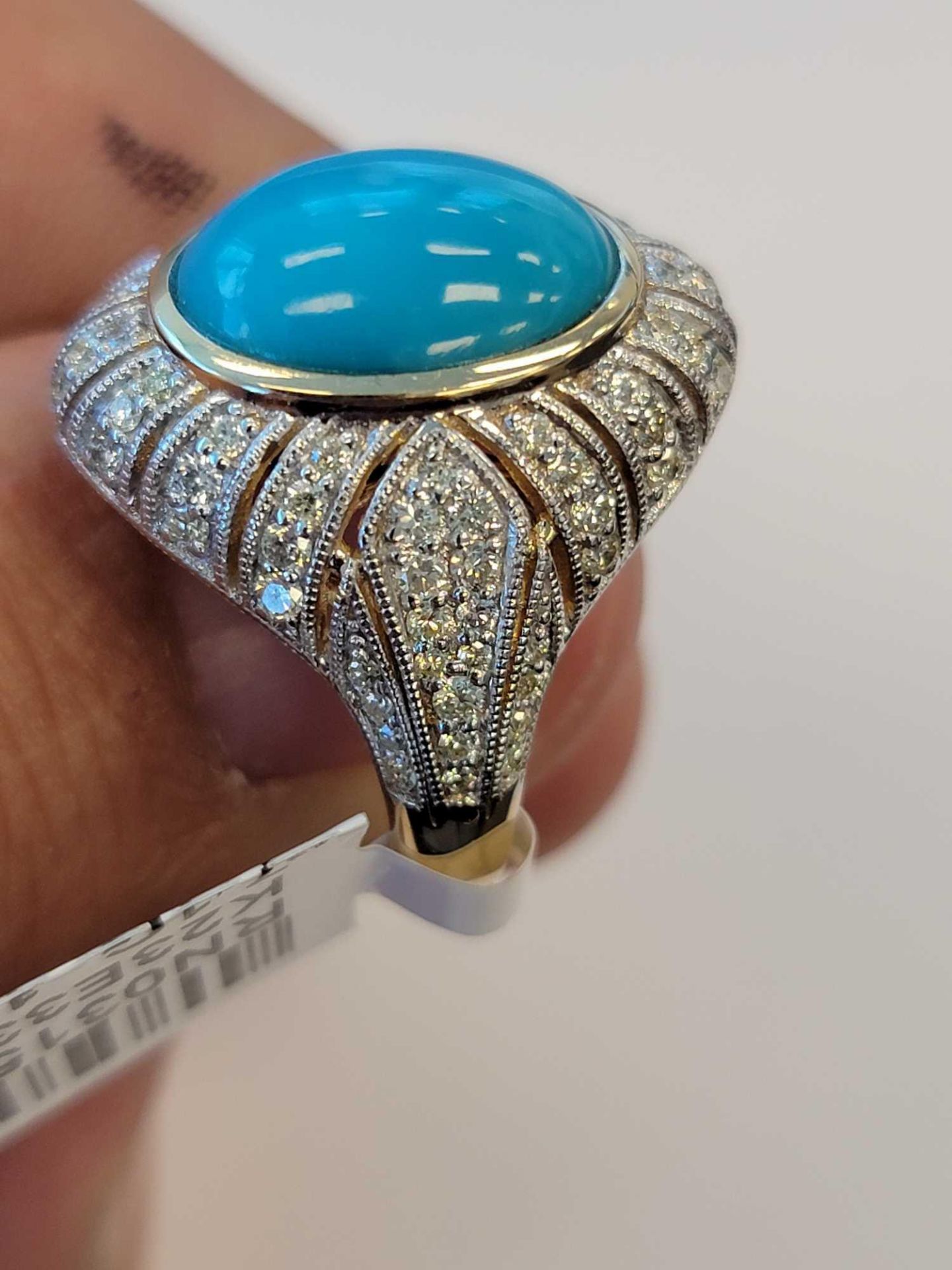 14KT Yellow gold diamond and turquoise ring - Image 3 of 7