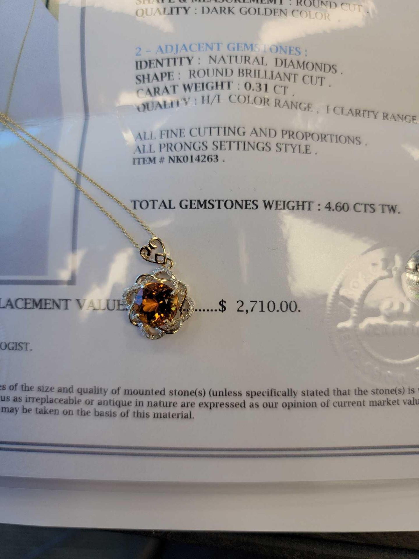 14KT Yellow Gold Diamond and Citrine Necklace - Image 8 of 8