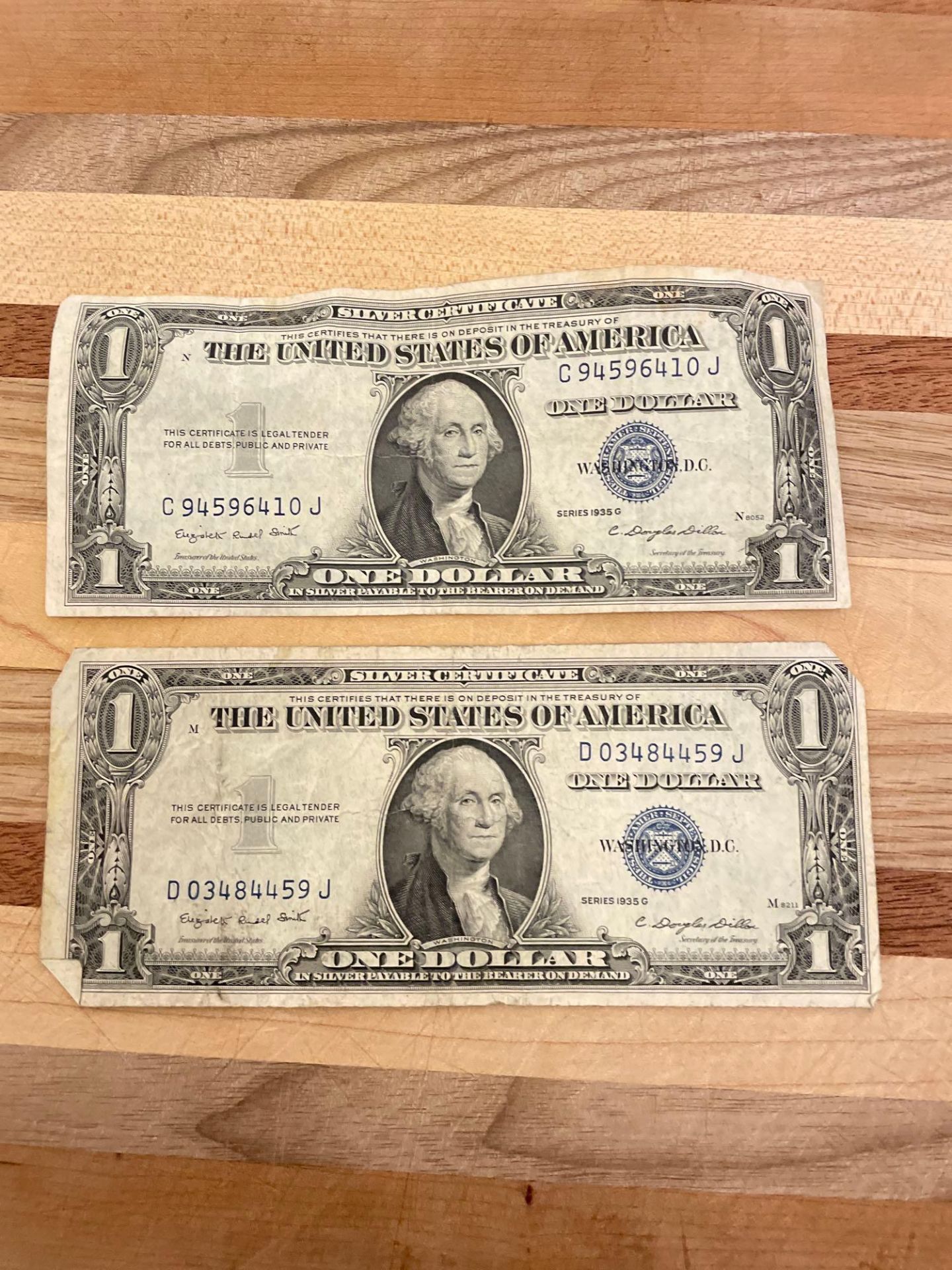 (2) 1935G $1 Silver Certificates