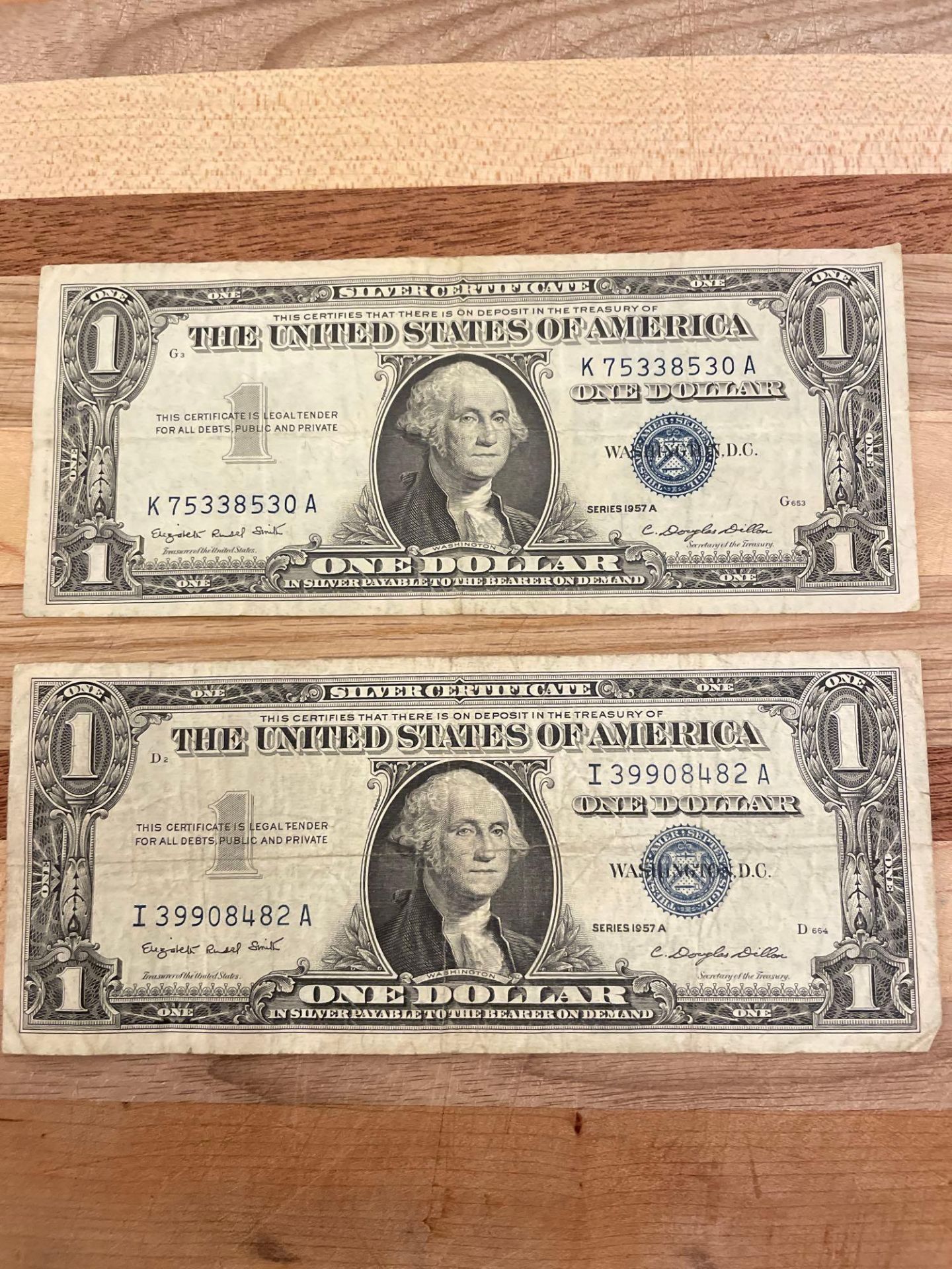 (2) 1957A $1 Silver Certificates