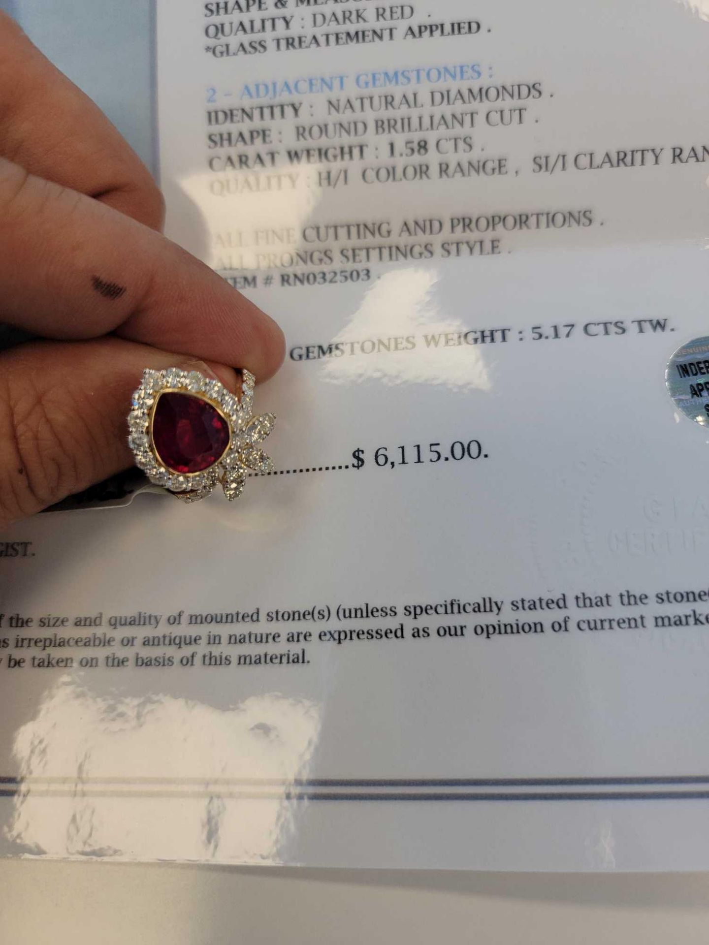 14 KT yellow gold Diamond and Ruby Ring - Image 5 of 6