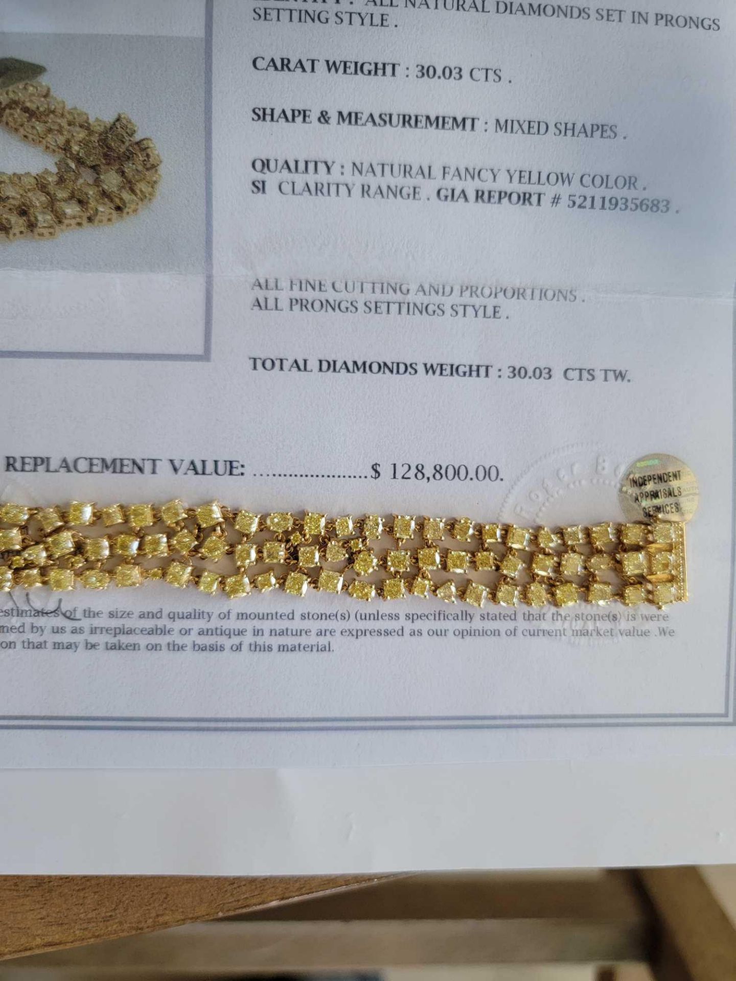 18KT Gold, 30 Carat Intense (canary) yellow diamond bracelet - Image 3 of 21