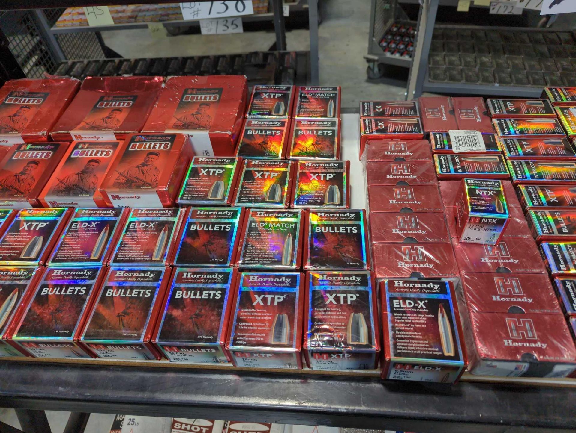 Shelf of Hornady: 54, 45, 35, 30, 10mm, 6.5mm, 17, 22, 38, and 7.62x39 - Image 3 of 8