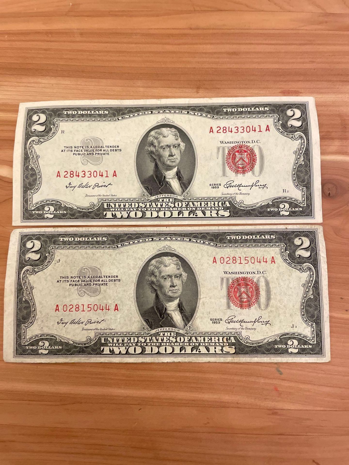 (2) 1953 $ Red Seal Notes