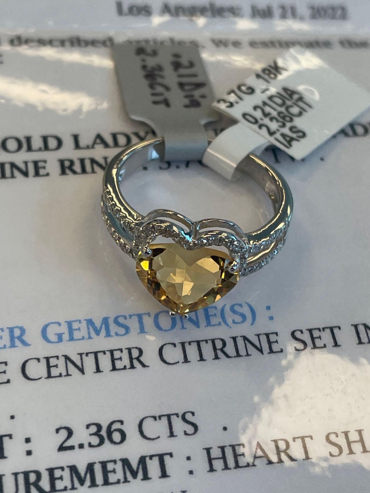 14K White Gold Lady's Custom Made Diamond & Citrine Ring 3.70 gr tw - Image 2 of 7