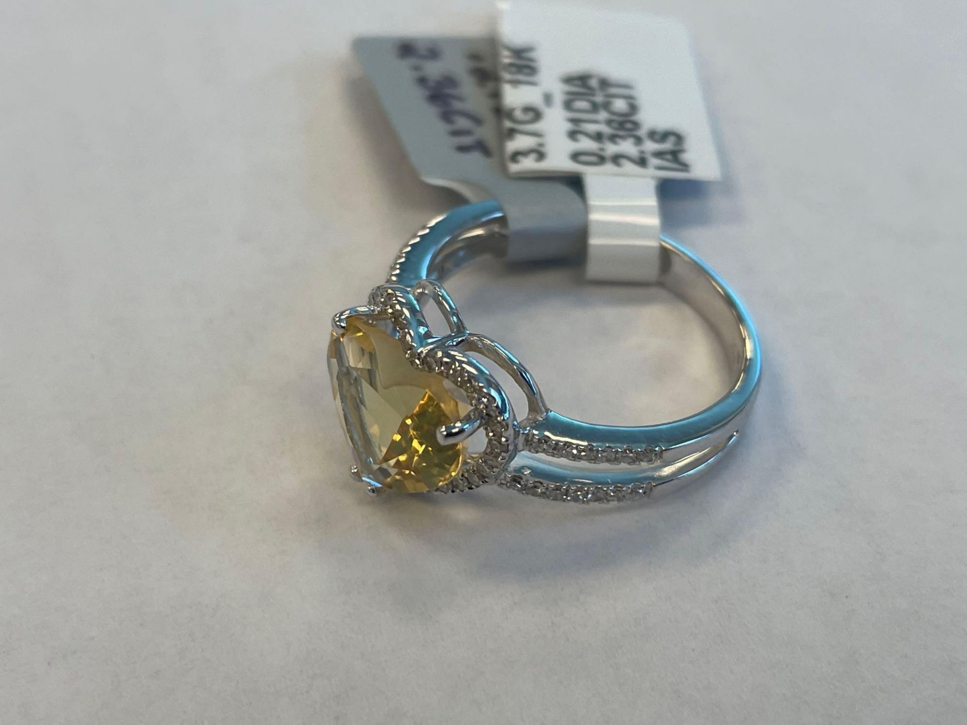 14K White Gold Lady's Custom Made Diamond & Citrine Ring 3.70 gr tw - Image 5 of 7