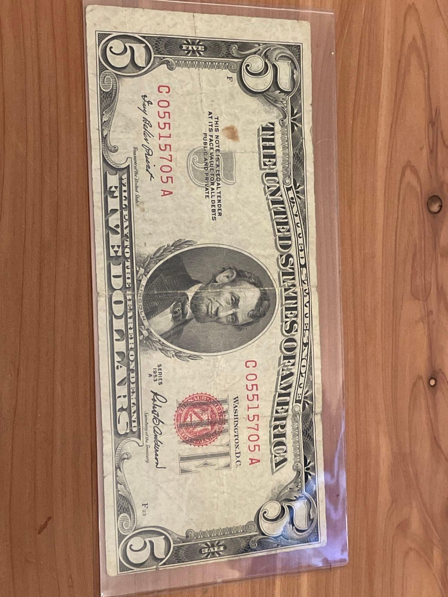 1953-A $5.00 U.S. Note Federal Reserve Red Seal
