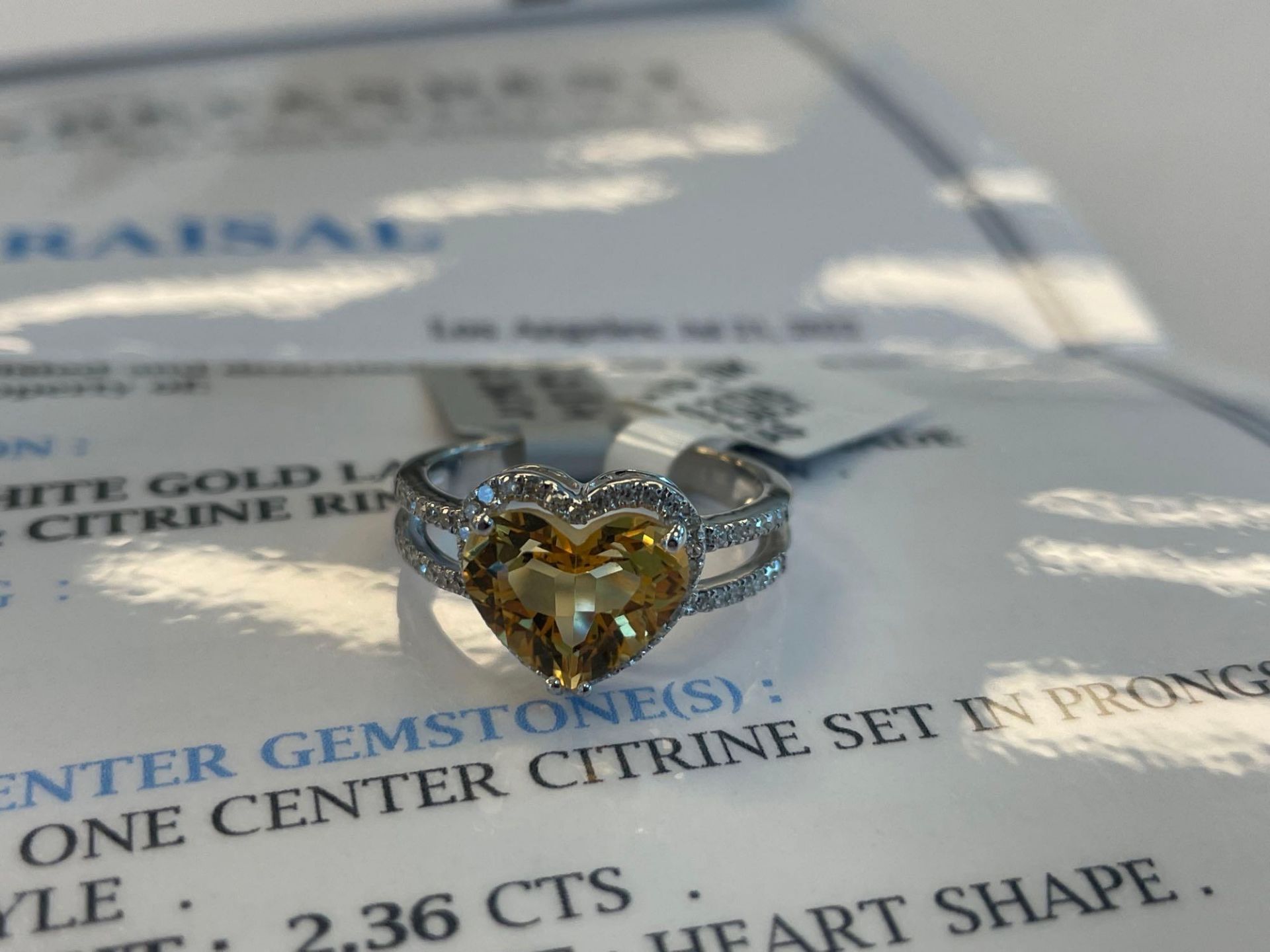 14K White Gold Lady's Custom Made Diamond & Citrine Ring 3.70 gr tw - Image 3 of 7