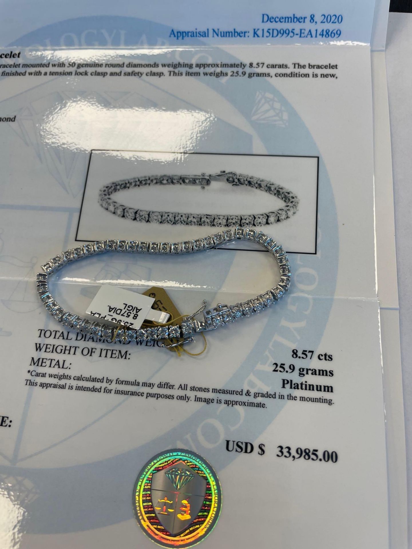Platinum Diamond Bracelet 8.5 cts Diamond - Image 2 of 7