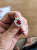 Platinum Burmese Ruby and Diamond Ring, 2.28 ct Ruby, .93 cts Diamond