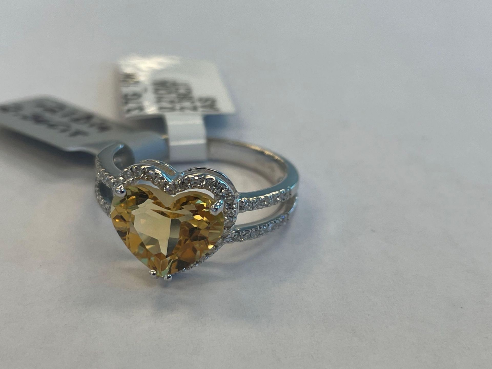 14K White Gold Lady's Custom Made Diamond & Citrine Ring 3.70 gr tw - Image 4 of 7