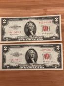 (2) 1957 $2 Red Seal Notes VF (Consecutive Numbered)