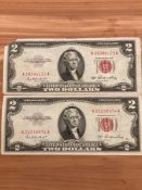 (2) 1953 $ Red Seal Notes