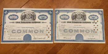 Erie Railroad Company Stock Certificate 100 Shares 1950's