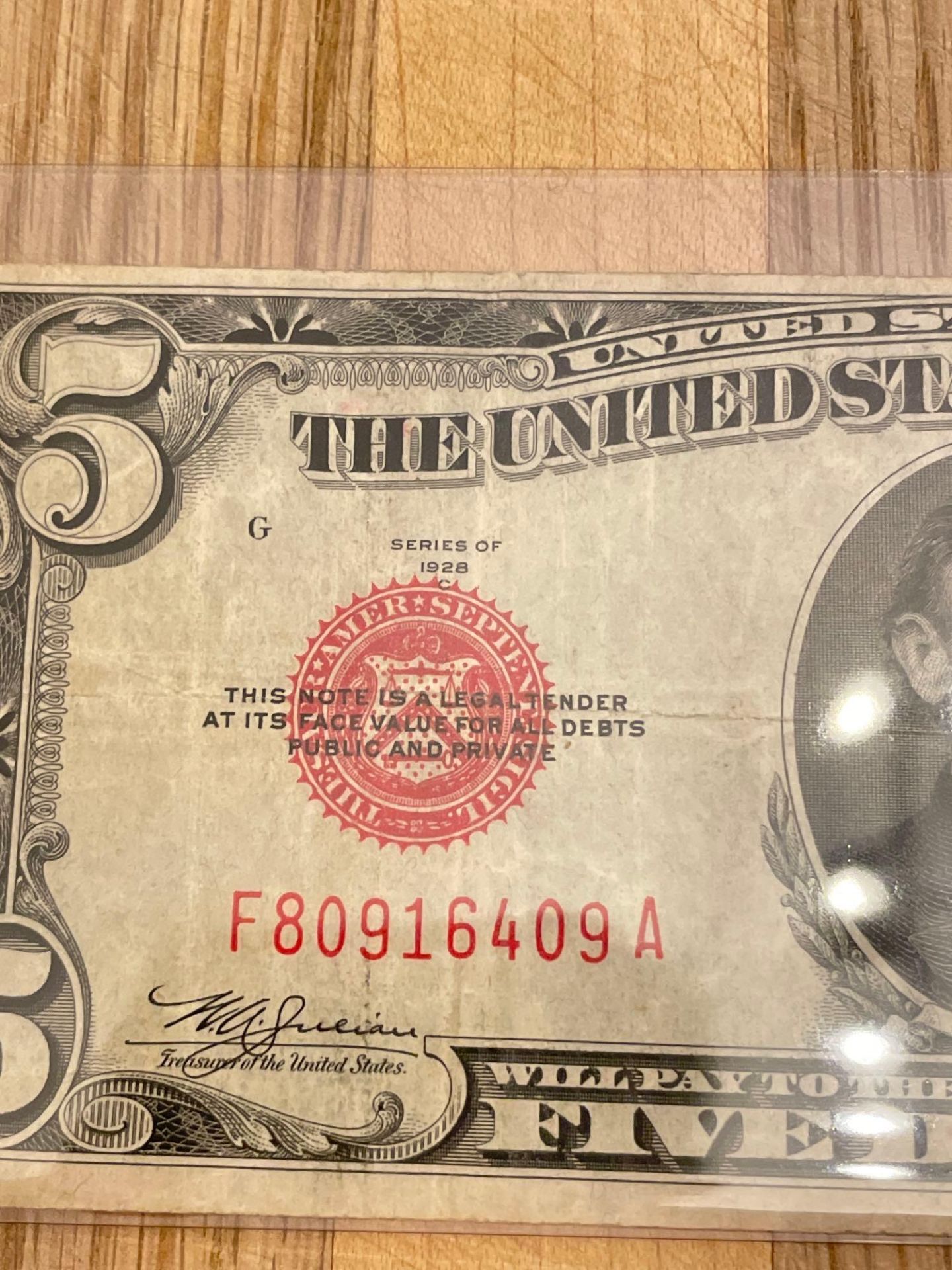 1928 C $5 Legal Tender Red Seal Note (Fine) - Image 3 of 4