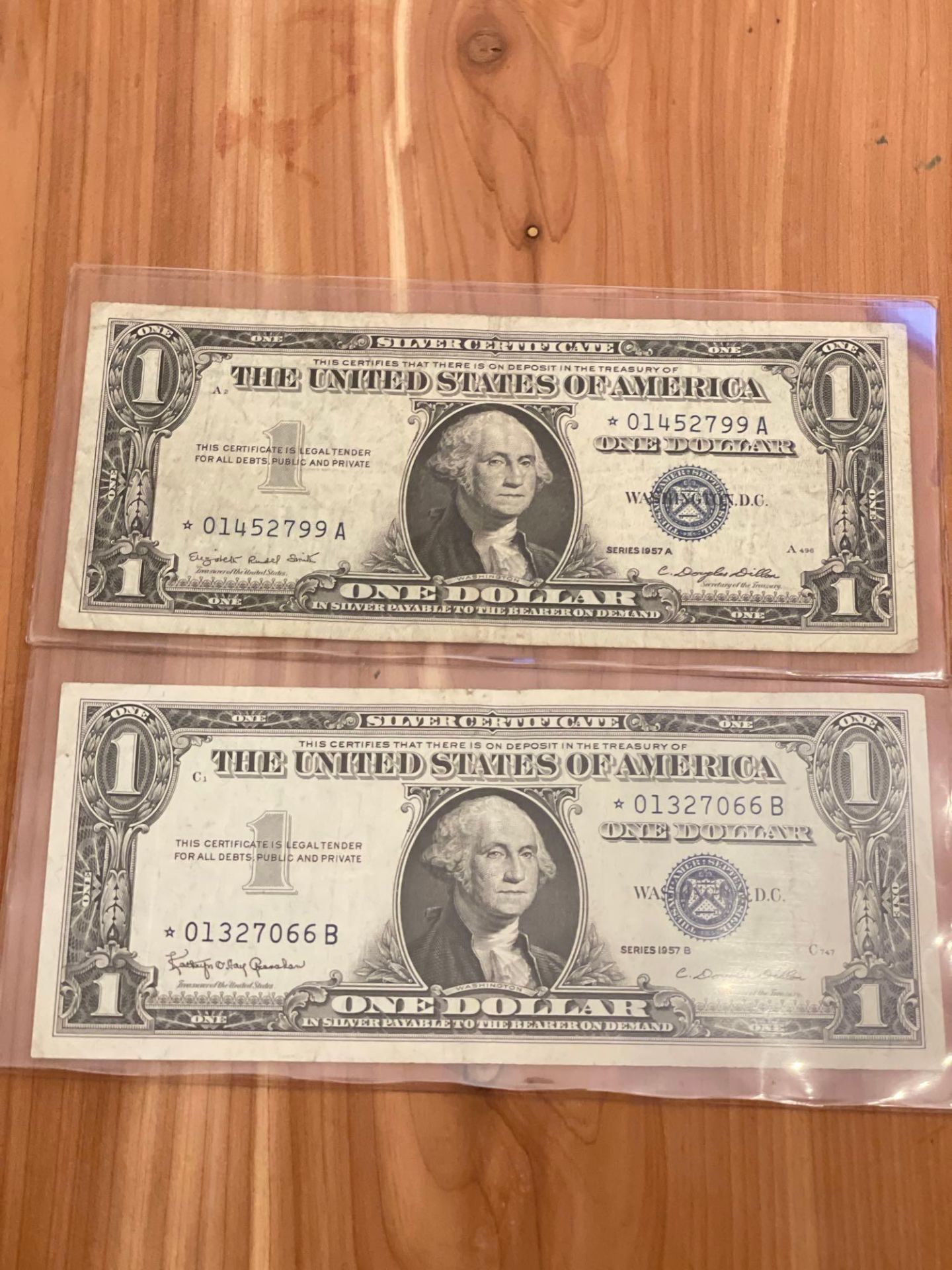 (2) 1957 $1 Silver Certificate Star Notes