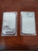2 Johnson Matthew Silver Bars in sequential order.