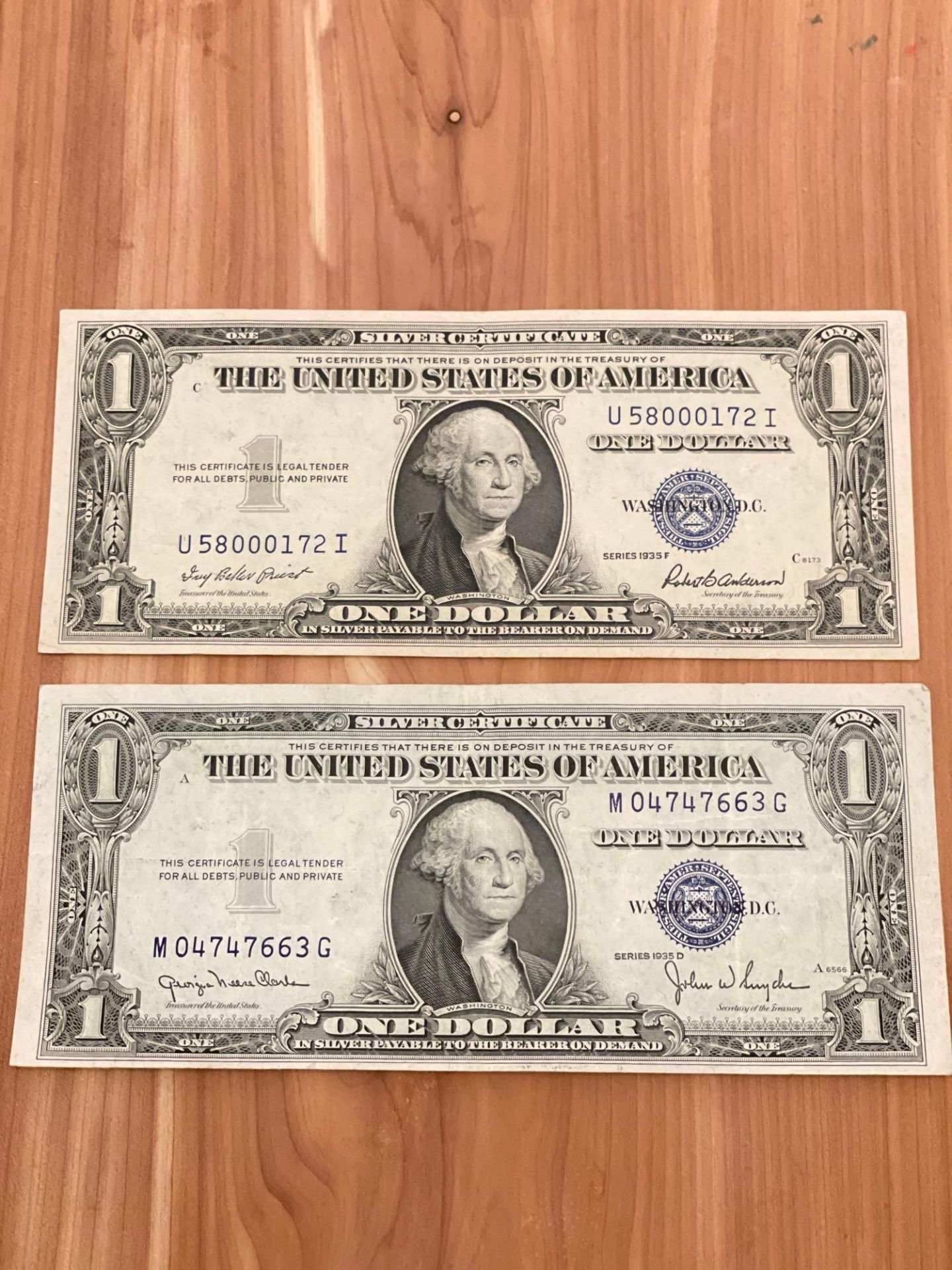 (2) 1935 $1 Silver Certificate AU