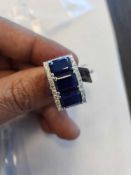 14KT Stamped White Gold Lady's Custom made Diamond & Blue Sapphire Ring 8.50 GRTW