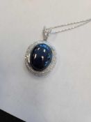 14KT White Gold Lady's Custom made Diamond & Sapphire Pendant on link chain 18" long 17.60 GRTW