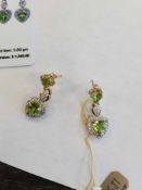 Silver Peridot & White Dangle Earrings w/ Yellow Gold Overlay by Orianne (missing one small topaz)