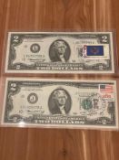 (2) 1976 $2 Notes with first day issues postage stamps