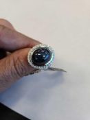 14K Stamped White Gold Lady's Custom made Diamond & Blue Sapphire Ring 11.30 GRTW