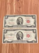 (2) $2 1953 A Red Seal Notes